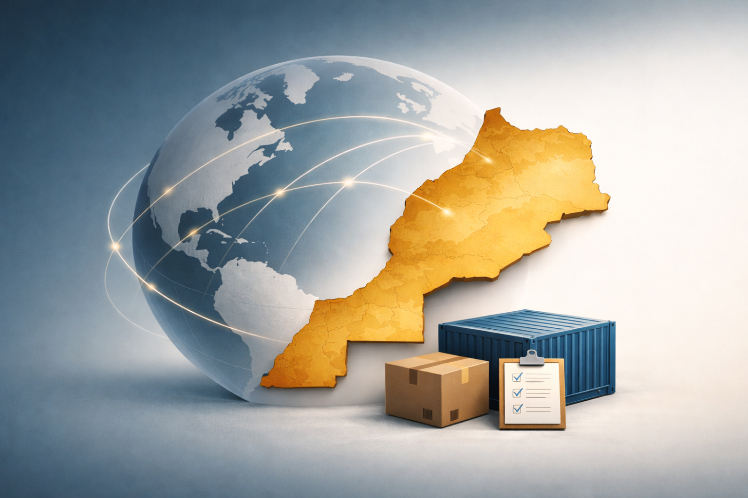 Global trade illustration with Morocco map and logistics icons